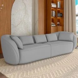 Sofá 3 Lugares 272cm Orgânico Pé Madeira Yume Veludo Cinza Z55 - Mpoze