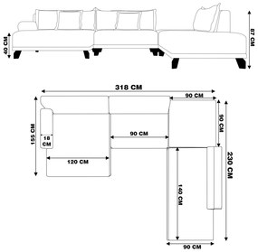 Sofá de Canto Direito 318cm Japa Linho Bege G52 - Gran Belo
