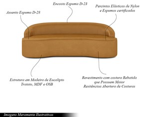 Sofá Decorativo 3 Lugares 210cm Joel Curvo com Encosto PU Caramelo G15 - Gran Belo