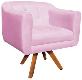 Poltrona Giratória Julia Suede com Strass Base Madeira MM30 D'Rossi - Rosa Bebê