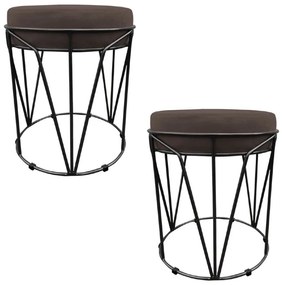 Kit 02 Puffs Multiuso com Mesa Babu 2 em 1 Suede Base Preto D'Rossi - Marrom