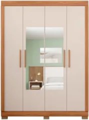 Guarda Roupa Solteiro 154cm 4 Portas Espelho Brasid Freijó/Off C01 - M