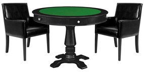 Mesa de Jogos Carteado Victoria Redonda Tampo Reversível Preto com Kit 2 Cadeiras Liverpool PU Sintético Preto Liso G36 G15 - Gran Belo