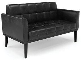 Poltrona Namoradeira Decorativa Karen Pés Fixo em Madeira Preto PU Preto Brilho G19 - Gran Belo