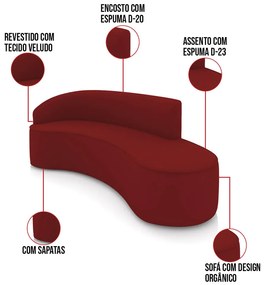 Sofá 4 Lugares Orgânico 220 cm Morgan Veludo Marsala D03 - D'Rossi