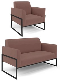 Sofá Namoradeira com Poltrona Base Industrial Alta Preto Marisa Veludo D03 - D'Rossi - Rose