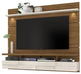 Painel TV 60 Pol 182cm Bancada Suspensa para Sala Quelen M20 - D'Rossi - Naturale e Off White