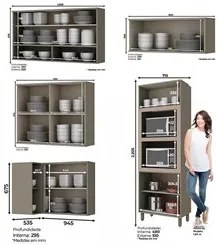 Armário de Cozinha Modulada de Canto Torre Quente Dupla 10 Peças Conne