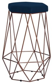 Banqueta Decorativa Rubel Base Bronze Veludo Azul G41 - Gran Belo