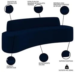 Sofá 3 Lugares para Sala de Estar Living 210cm Koane D06 Veludo Royal