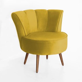 Poltrona Pérola Decorativa Pés Palito Veludo Amarelo