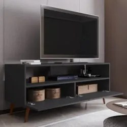 Rack para Sala Bancada de TV 55 Pol 136cm Pés Retrô Senna Z34 Preto -