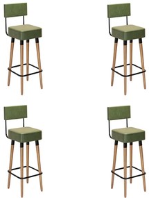 Kit 04 Banquetas Alta Barcelona Corano Verde Pés Palito - D'Rossi