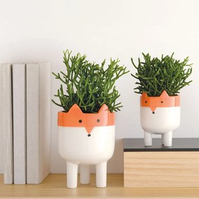 Cachepot "Raposa" Branco E Laranja em Cerâmica 13x8,5 cm - D'Rossi