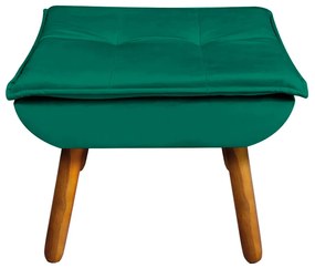 Kit 02 Puffs Opala Veludo Verde Esmeralda Pés Palito Castanho - D'Rossi