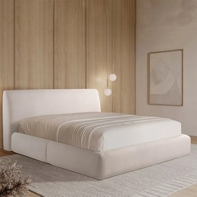 Cama com Cabeceira Pagani Queen Base no Chão Bouclê Branco G92 - Gran Belo