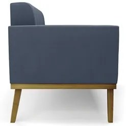 Sofá Namoradeira e 2 Poltronas Base Madeira Castanho Ana Suede Azul Ma