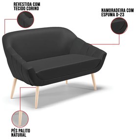 Kit 01 Namoradeira 02 Lugares e 02 Poltronas Giovana Corino Pés Palito Natural D01 - D?Rossi - Preto