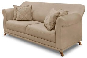 Sofá Decorativo 220cm 3 Lugares com 4 Almofadas Armstrong Suede Bege G63 - Gran Belo