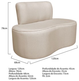 Sofá Curvo 2 Lugares Orgânico Escritório Recepção Sala Amsterdã 120cm Linho - ADJ Decor