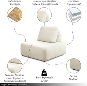 Poltrona Decorativa Santiago Sala de Estar Pés em Madeira Bouclê Branco G89 - Gran Belo