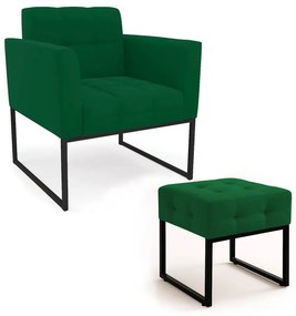 Poltrona Sala e Puff Decorativo Industrial Elisa Veludo D03 - D'Rossi - Verde