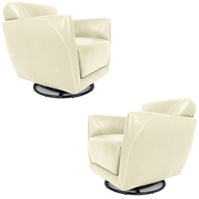 Kit 2 Poltronas Decorativas Valentina Sala de Estar Giratória Couro Off White G40 - Gran Belo