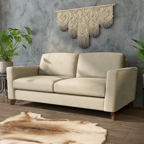 Sofá Sala de Estar Living 3 Lugares 240cm Presley Pés Madeira Veludo Bege G52 - Gran Belo