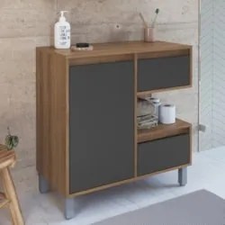 Gabinete de Banheiro 80cm Para Cuba 1 Porta Clari Mel/Grafite F10 - Mp