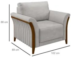 Poltrona Decorativa Sala de Estar 102cm Pés Madeira Roya Z32 Veludo Ci