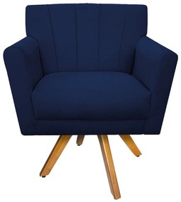 Poltrona Laura Base Giratória de Madeira Suede Azul Marinho - ADJ Decor