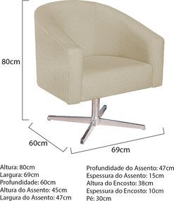 Kit 02 Poltronas DecorativasSala de Estar Recepção Luiza Base Giratória de Metal Suede - ADJ Decor