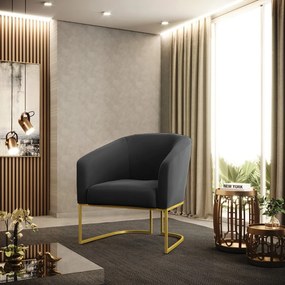 Poltrona Decorativa Industrial Dourado kit 2 Stella Suede Preto D03 - D'Rossi