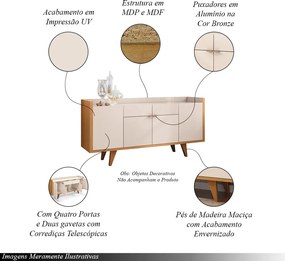 Conjunto Cristaleira e Buffet Aparador Decorativo Aura/Melodia Off White/Cinamomo G26 - HB Móveis