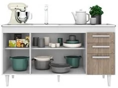 Balcão Gabinete Lis com Pia Inox 150cm 4 Portas L03 Branco/Castanho -