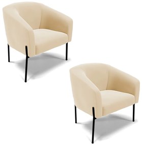Poltrona Sala Decorativa Pé de Ferro Preto Kit 2 Stella Suede D03 - D'Rossi - Bege