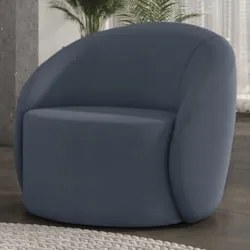 Poltrona Sala Giratória Redonda 91cm Steve Suede Azul Marinho I01  - M