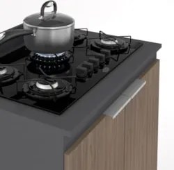 Armário de Cozinha e Balcão Cooktop Pérola Z34 Grafite/Freijó - Mpozen