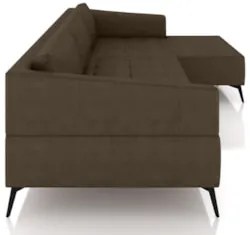 Sofá 4 Lugares 286cm Com Chaise Direito Eko Couro Castanho Z55 - Mpoze