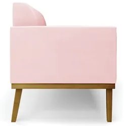 Sofá Namoradeira e 1 Poltrona Base Madeira Castanho Maressa Suede Rosa