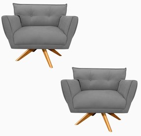 Kit 2 Poltronas Giratória Anitta Suede Base De Madeira MA30 D03 - D'Rossi - Grafite
