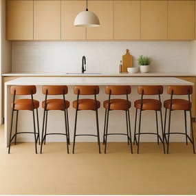 Banqueta Cozinha Alta com Encosto Industrial Preto Kit 6 Londres PU D03 - D'Rossi - Nozes
