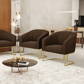 Cadeira Sala de Jantar Base Industrial Dourado Kit 2 Stella Suede D03 - D'Rossi - Marrom