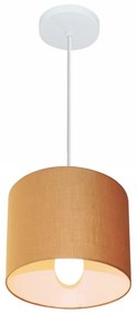 Lustre Pendente Cilíndrico Md-4046 Cúpula em Tecido 18x18cm Palha - Bivolt