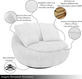 Poltrona Sala de Estar Afrodite com Almofadas Giratória Branco Bouclê G45 - Gran Belo