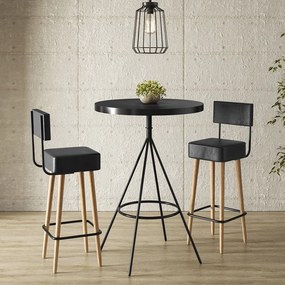 Mesa Bistrô Alta Dhalia e 2 Banquetas 70cm Barcelona PU S02 - D'Rossi - Preto