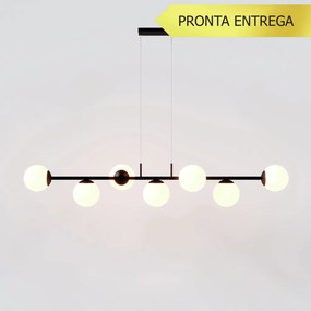 Pendente Jabuticaba Linear Long Retângular 26X20X120Cm Alumínio E Glob... (CHAMPANHE, FOSCO)