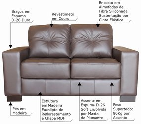Sofá 2 Lugares Sala de Estar 150cm Milão Couro Chocolate G03 - Gran Belo