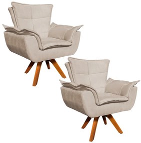 Namoradeira e 2 Poltronas Pé Palito Castanho Opala Suede Rosa Bebê