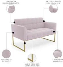 Sofá Namoradeira Base Industrial Dourado Ana Bouclé Rosê - Ibiza
